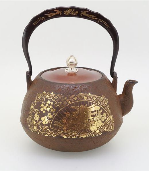 雲色堂　扇面京象嵌鉄瓶